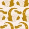 Golden moon, hands and gems in a seamless pattern design