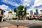 Golden mosque with cloudy blue sky background and Arab street road sign avenue in Singapore cityscape