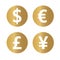 Golden most popular currency symbols