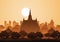 golden mountain temple or Saket,famous landmark of Thailand,silhouette style