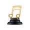 Golden music note trophy isolated on white