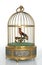 Golden musical bird cage with red bird