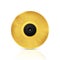 Golden musical vinyl record. Vector image with reflection on white background