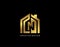 Golden N Letter Logo. Minimalist gold house shape with negative N letter, Real Estate Building Icon Design