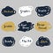 Golden, navy blue, and white irregular shapes stickers set