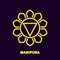 Golden neon manipura chakra. Luminous yellow symbol of knowledge of body structure