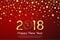 Golden New Year 2018 concept on red blurry starfall background