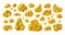 Golden nuggets. Cartoon gold mine boulders and stones. Yellow metal ore precious elements. Miners wealth. Geological