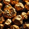 Golden nuggets on dark background, raw precious gold