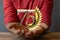 Golden number 75 and a spike of wheat over someone\'s hand