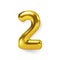 Golden Number Balloon 2 Two. Vector realistic 3d character