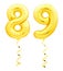 Golden number eighty nine 89 made of inflatable balloon with ribbon on white