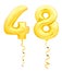 Golden number forty eight 48 made of inflatable balloon with ribbon on white