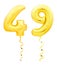 Golden number forty nine 49 made of inflatable balloon with ribbon on white
