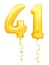 Golden number forty one 41 made of inflatable balloon with ribbon on white
