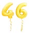 Golden number forty six 46 made of inflatable balloon with ribbon on white