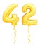 Golden number forty two 42 made of inflatable balloon with ribbon on white