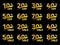 Golden numbers with percentage on a black background. Promotional business offer for buyers. The number of discounts in