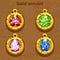 Golden old amulet with color jewels different shapes