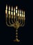 golden ornamental hanukkiah light isolated. computer generated object 3D rendering