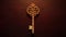 a golden ornamented ancient magic key on brown background. Generative ai