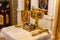 Golden orthodox utensils with holy bible