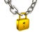 Golden padlock as a strong link of metal chain