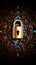 A golden padlock on a dark background. Generative AI image. Cyber cecurity concept image.