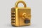 Golden padlock isolated on gray background