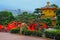 Golden pagoda in chinese zen garden