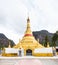 Golden Pagoda, Landmark at Tai Ta Ya Monastery, Buddhist Temple in Payathonsu, Kayin State, Myanmar. Day Trip Thailand Myanmar
