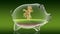 Golden palm inside transparent piggy bank. 3d rendering