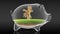 Golden palm inside transparent piggy bank. 3d rendering