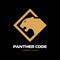 Golden panther logo. The head in profile. Fearless panther. Roaring predator. Fang, face. Combine with text. Vector Logo