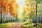 Golden Pathway: Enchanted Autumn Watercolor