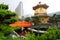The Golden pavilion and red bridge in Nan Lian Garden near Chi Lin Nunnery, Hong Kong