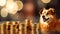 Golden Paws: A Stack of Gold Coins Amidst a Blurry Dog Background