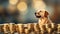 Golden Paws: A Stack of Gold Coins on a Blurry Dog Background