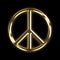 Golden peace symbol isolated on black background