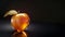 Golden peach made of gold against a dark background. Ideal for financial, success and high-value themed visuals. Jewelry