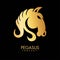 Golden pegasus horse icon hand drawn art pattern on black