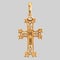 Golden pendant cross with red light stone panorama