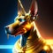 golden pharaoh dog on dark background, 3d render illustration AI generated