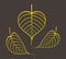 Golden pho leaf graphic, pho leaves gold color, pho leaf art line for buddhist symbols