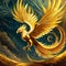 The golden phoenix is flying in a graceful way generative ai