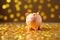 Golden piggy bank with falling coins - Savings and investment concept, generative AI