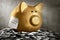 Golden piggybank with panama papers text