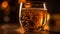 Golden pint glass reflects frothy whiskey celebration generated by AI