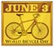 Golden Placard with Bike to Commemorate World Bicycle Day, Vector Illustration