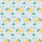 Golden plane and green birds, seamless pattern design